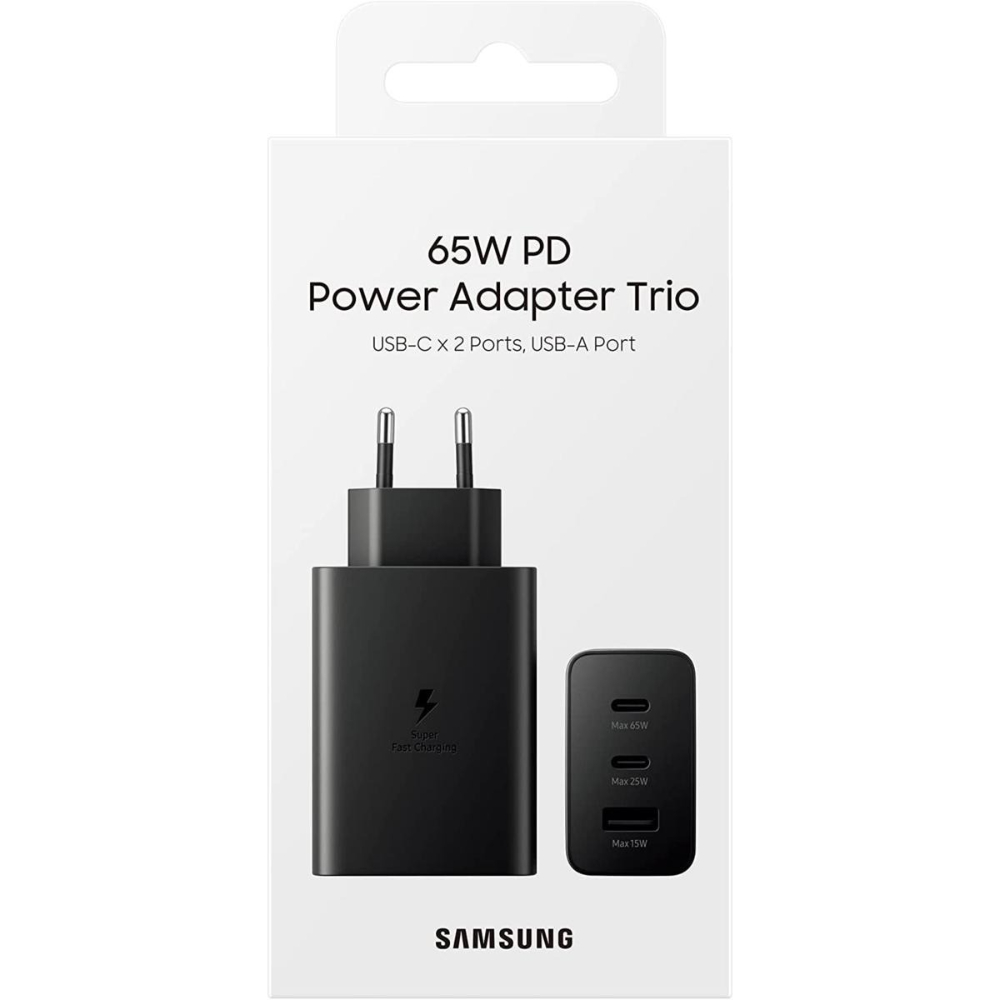 Spina a muro per Samsung 65W Trio EP-T6530 FC USB-C+USB-A Caricatore Originale